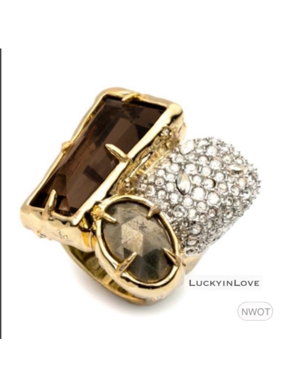 ALEXIS BITTAR • Rocky Pavé Crystal Stone Gemstone Statement Cocktail Ring  7.5